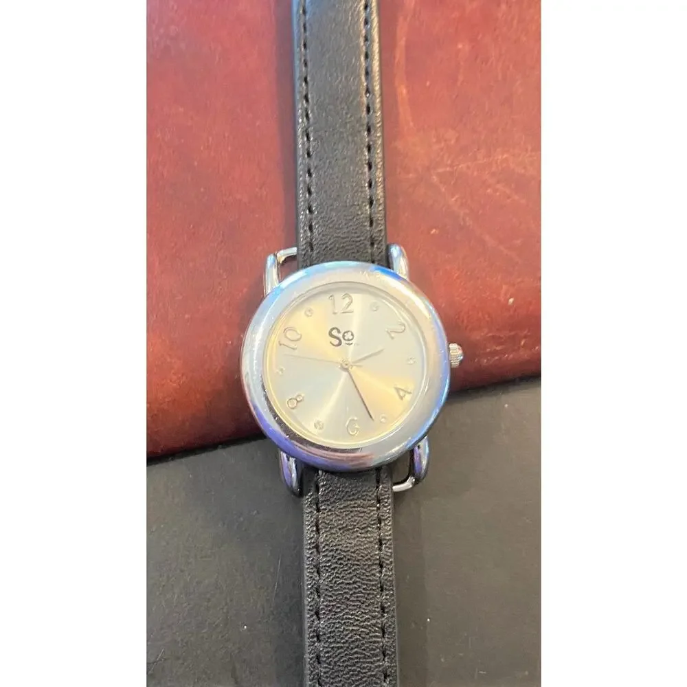 Women's 30mm Silver Tone SO Watch, Black Strap